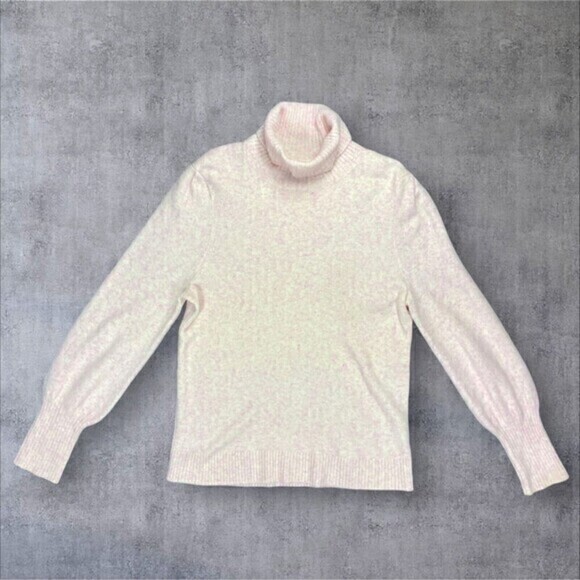 J Crew Wool Blend Sweater Womens Large Pink Turtleneck Balloon Sleeve Pullover - Picture 1 of 16
